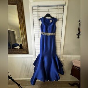 Jovani Royal Blue Beaded Waist Mermaid Gown